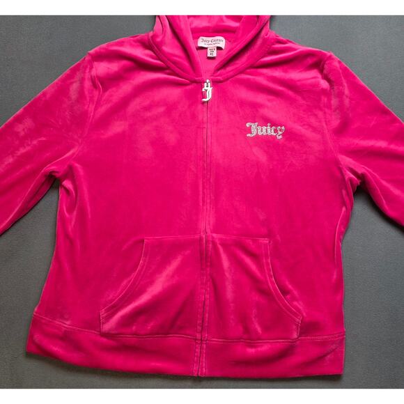 Juicy Couture Velour Hoodie Jacket Lounge Athleisure Zip Up Rhinestone Logo XL - Picture 4 of 7